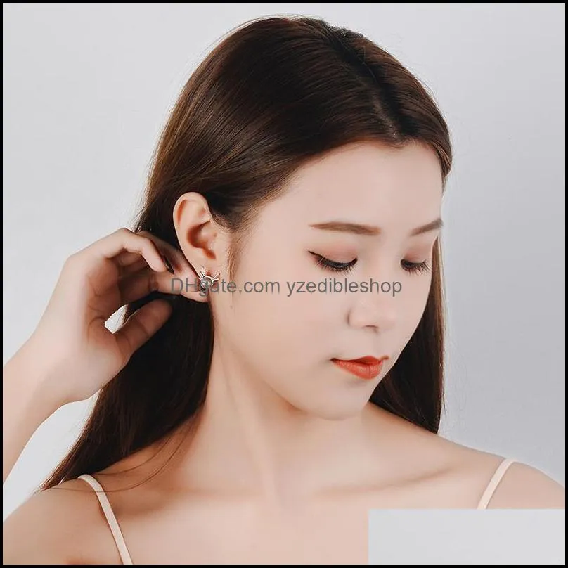 beautiful round strawberry crystal moonstone stud earrings for women copper deer antlers earring christmas