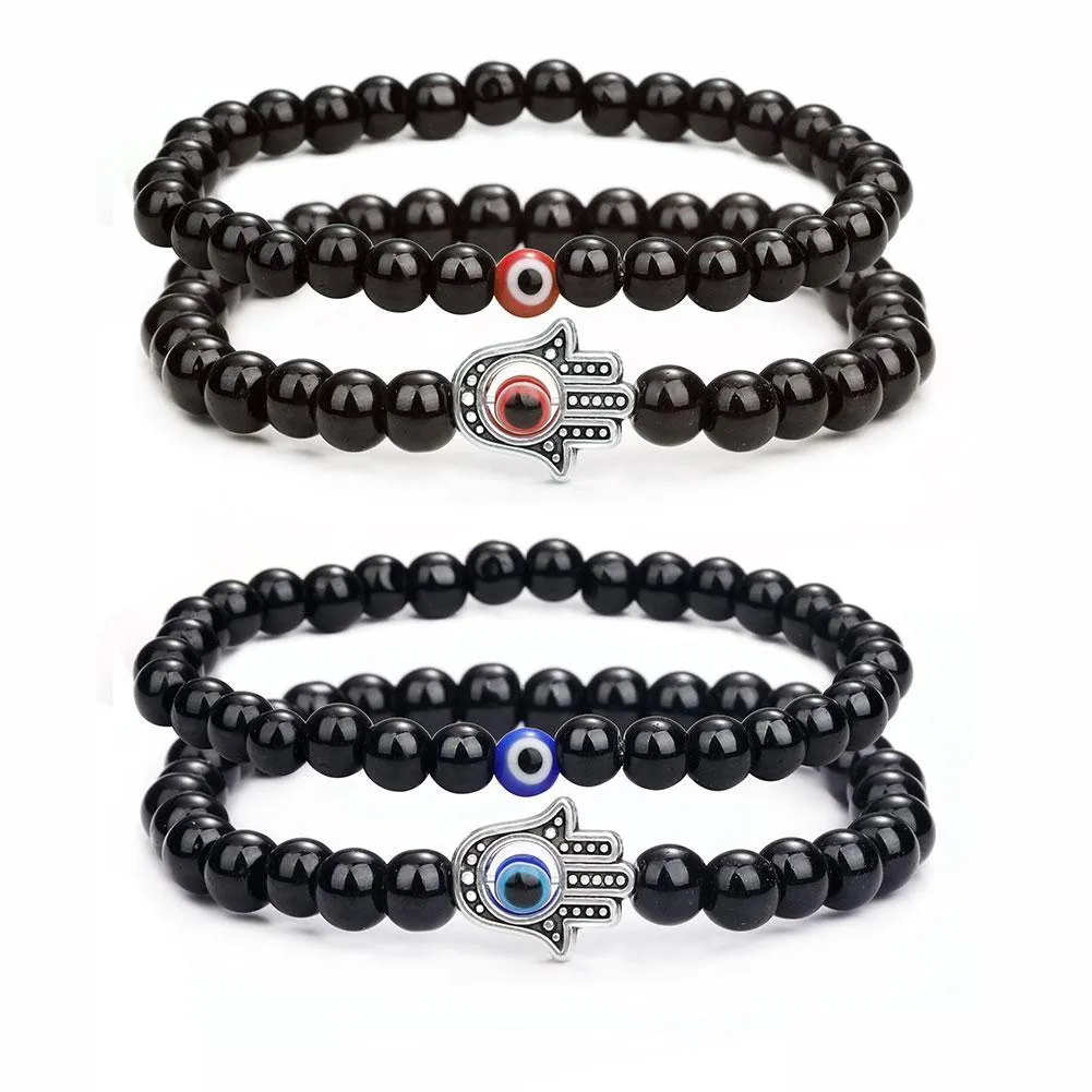 fashion 6mm natural stone beads evil blue eye strands beaded bracelet 2pcs/set handamde turkish eyes bracelets for women men yoga reiki