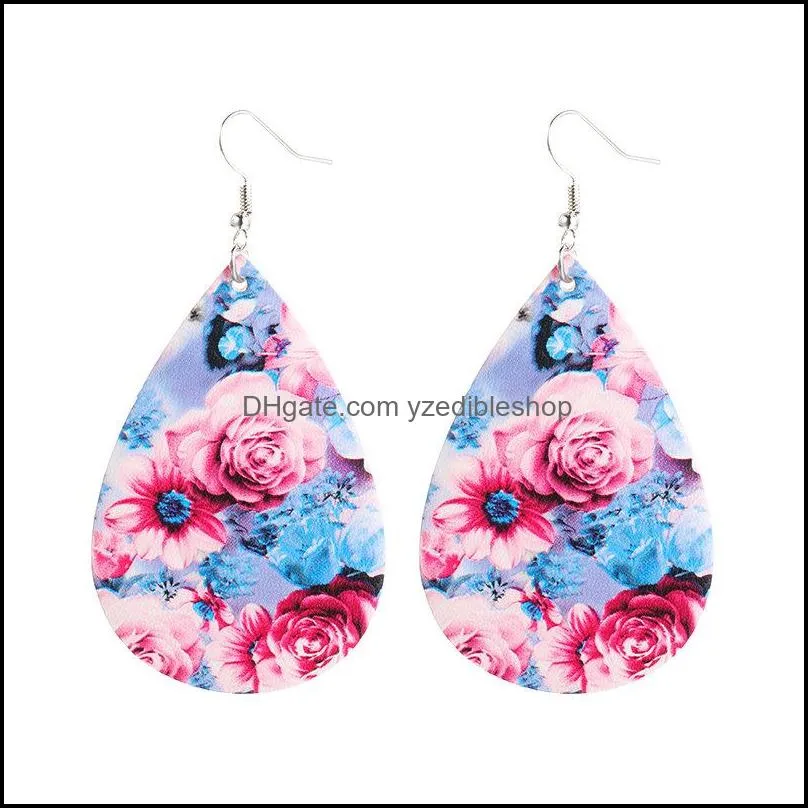  classic faux leather earrings for women ethnic bomemia drop dangle wedding earrings two sides printing fashion jewelry wholesale