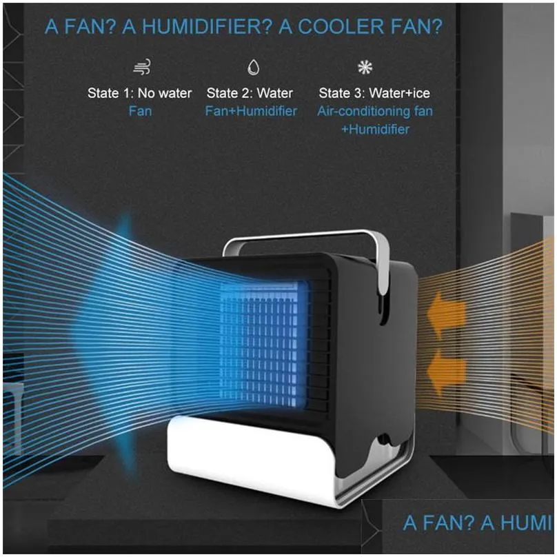 mini air cooler desktop portable fan usb air conditioner negative ion humidifier purifier with night light