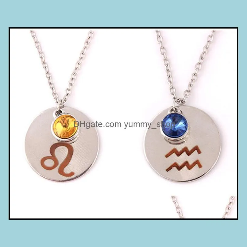 constellations necklaces blue pink symbol zodiac chain necklace 12 twelve constellations crystal necklace