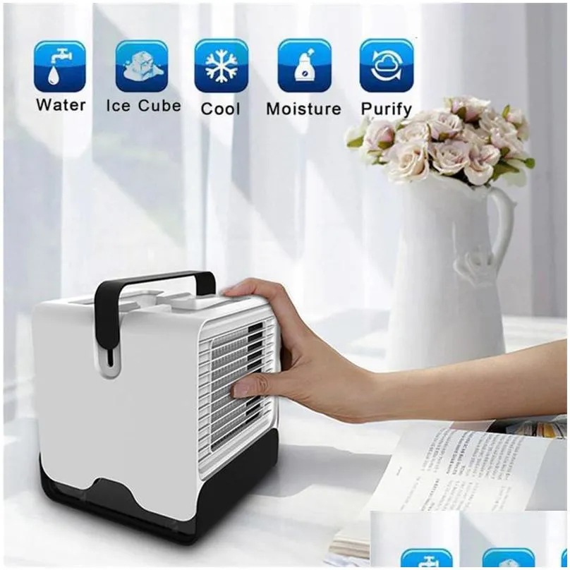 mini air cooler desktop portable fan usb air conditioner negative ion humidifier purifier with night light