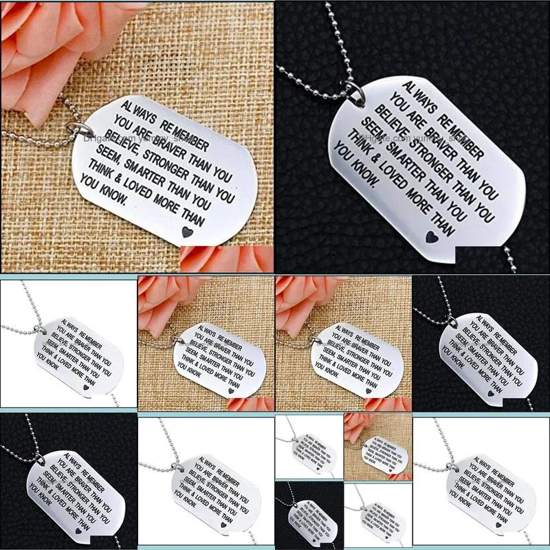 engraved dog tag necklace friends gifts always remember you are braver stainless steel necklace