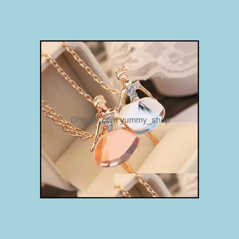 statement necklaces sweet charming full of crystal necklaces female ballet girl pendants long sweater chain necklaces