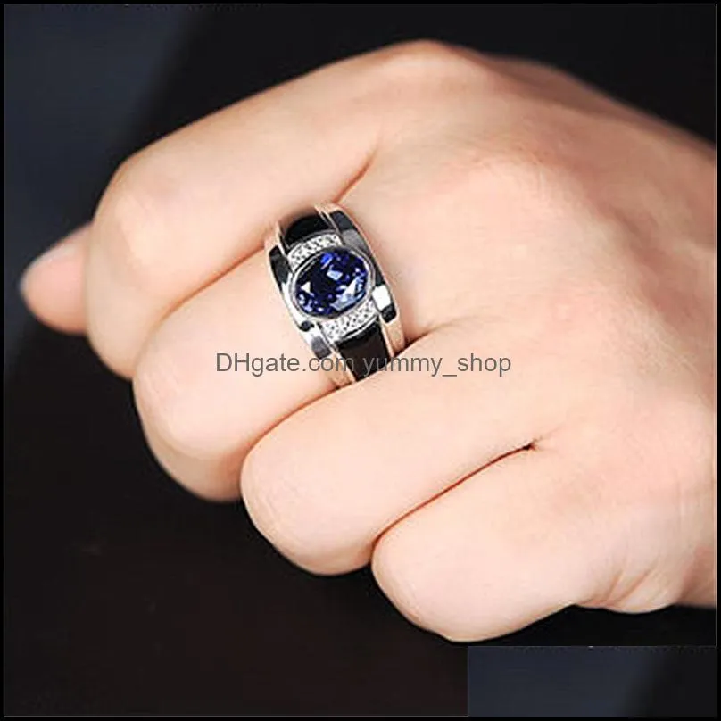 silver rings fashion vintage platinum plated personality fashion luxury sapphire ring inlaid black onyx charm mens ring