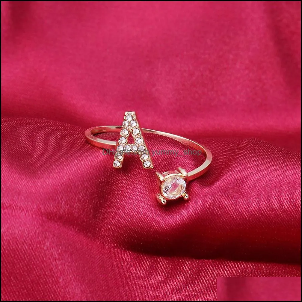 az gold letter metal adjustable opening ring initials name alphabet female creative finger rings trendy party jewelry