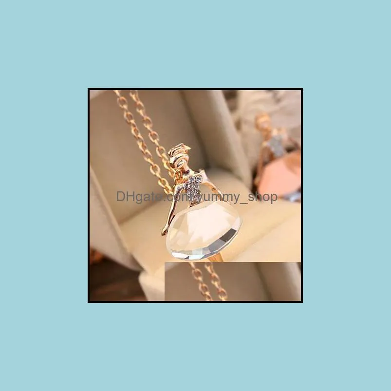 statement necklaces sweet charming full of crystal necklaces female ballet girl pendants long sweater chain necklaces