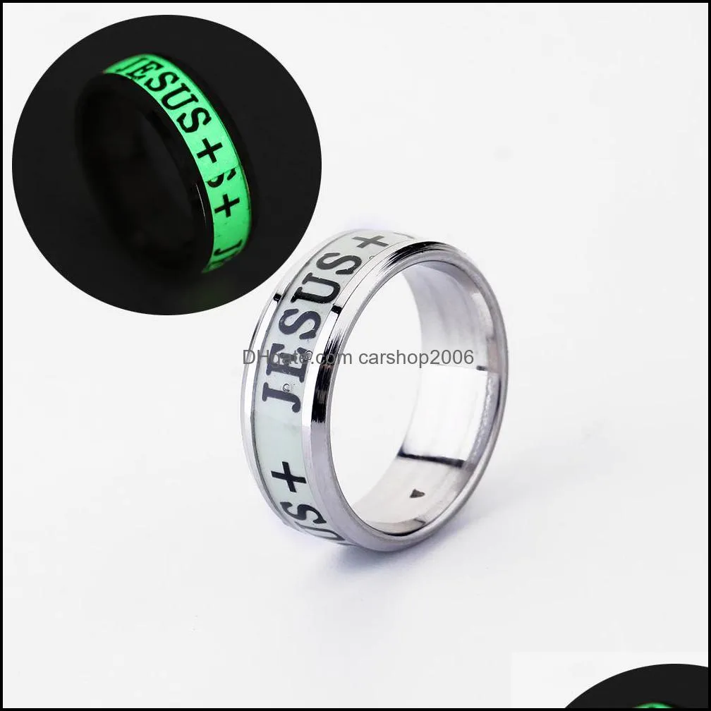 luminous jesus christ ring stainless steel cross ring glowing in the dark jewelry engagement ring