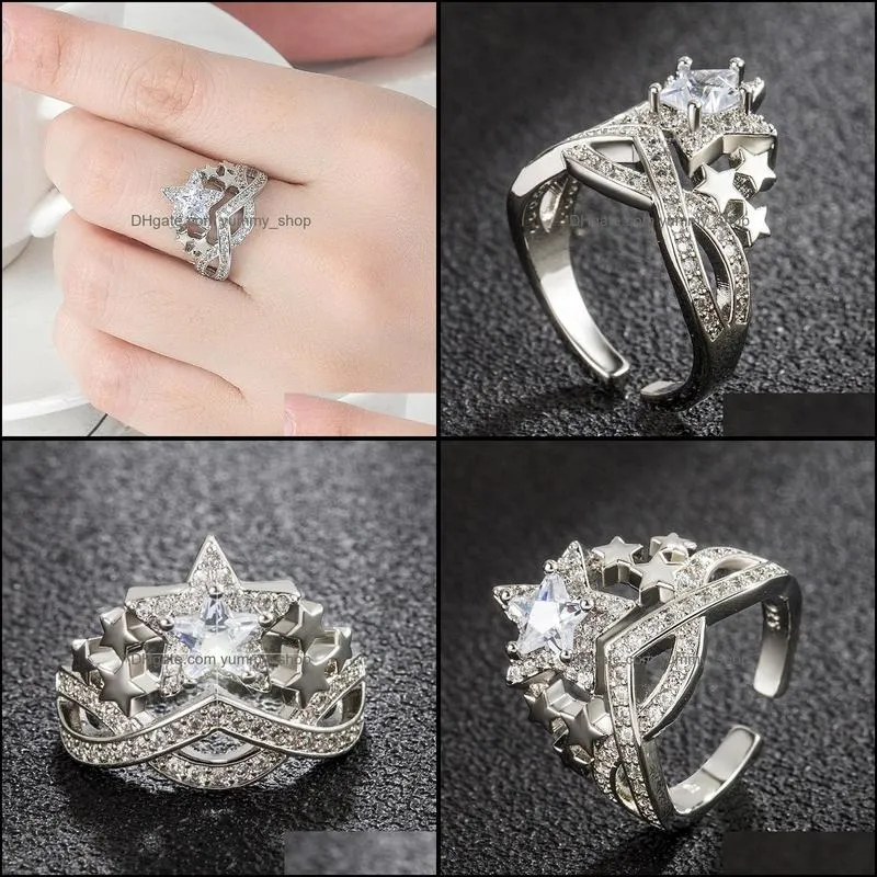 chic star design womens rings with dazzling cubic zirconia romantic wedding party finger rings gift ly trendy jewelry