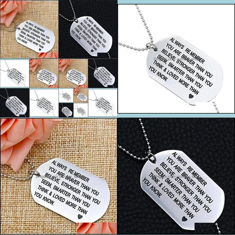 engraved dog tag necklace friends gifts always remember you are braver stainless steel necklace