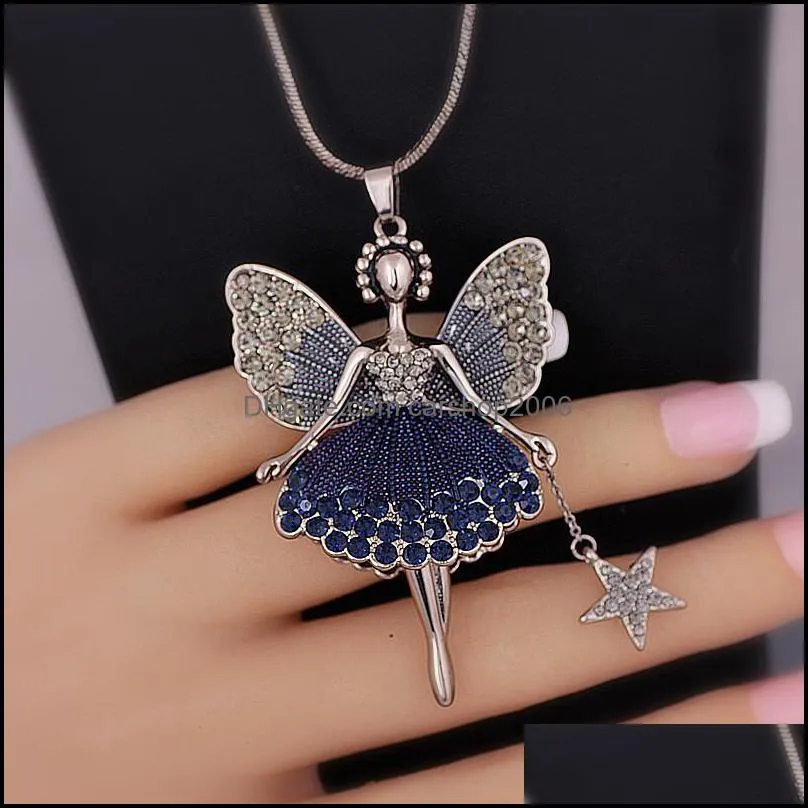 statement neclaces sweater chain pendant enamel jewelry maxi neclace alloy enamel dance girl fairy angel necklace