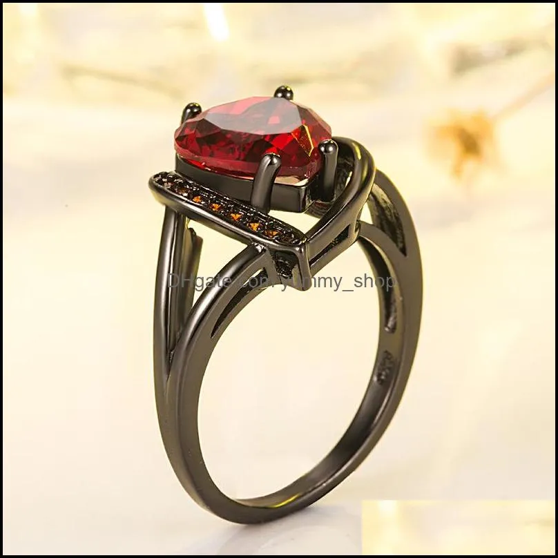 love ring black gold plated fashion color large zircon heart ring party gift silver rings