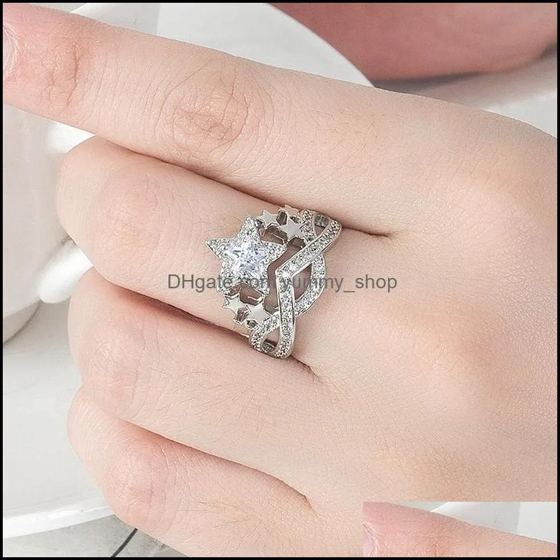 chic star design womens rings with dazzling cubic zirconia romantic wedding party finger rings gift ly trendy jewelry