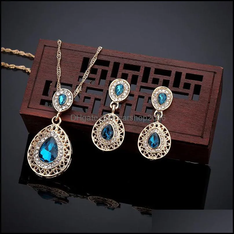 bridal jewelry set austrian crystal pendant set silver plated water drop wedding jewelry set