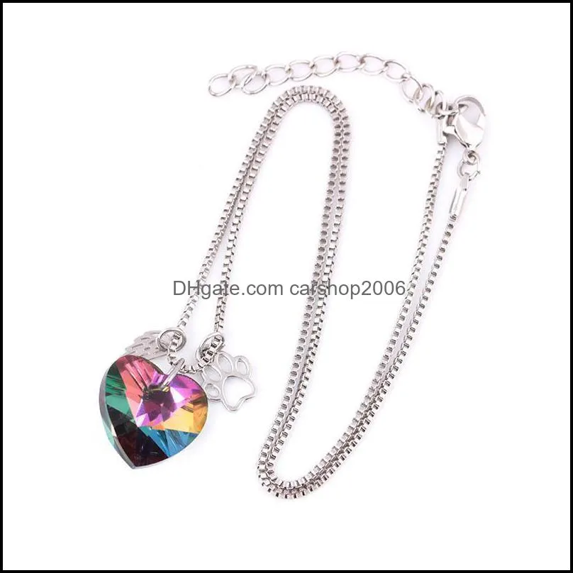 heart crystal necklace glass necklaces rainbow color paw pendant for lover wings hollow dog claw necklace