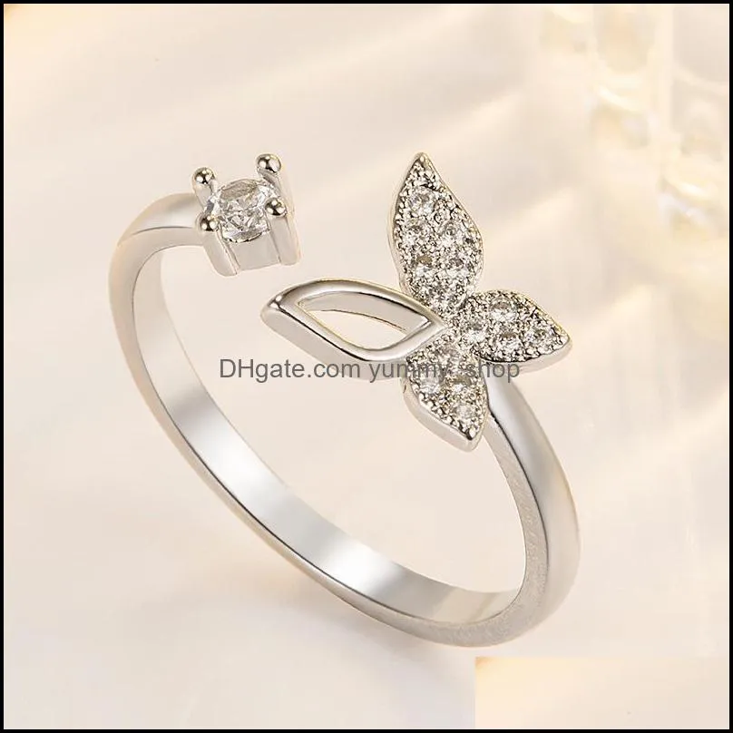 cute butterfly opening adjustable rings inlaid zircon exquisite rings for women wedding party jewellry bijoux gifts silver ring