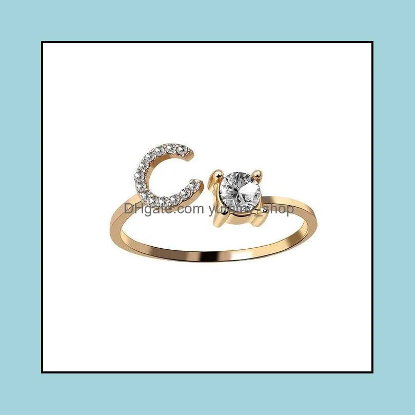 az gold letter metal adjustable opening ring initials name alphabet female creative finger rings trendy party jewelry
