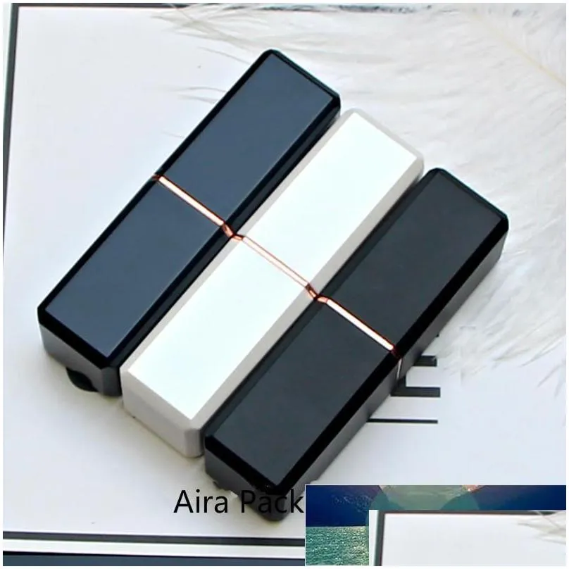 packing bottles black classic style lip balm container empty square plastic lipstick tube 12.1mm white elegant rouge sub box 50pcs/lot