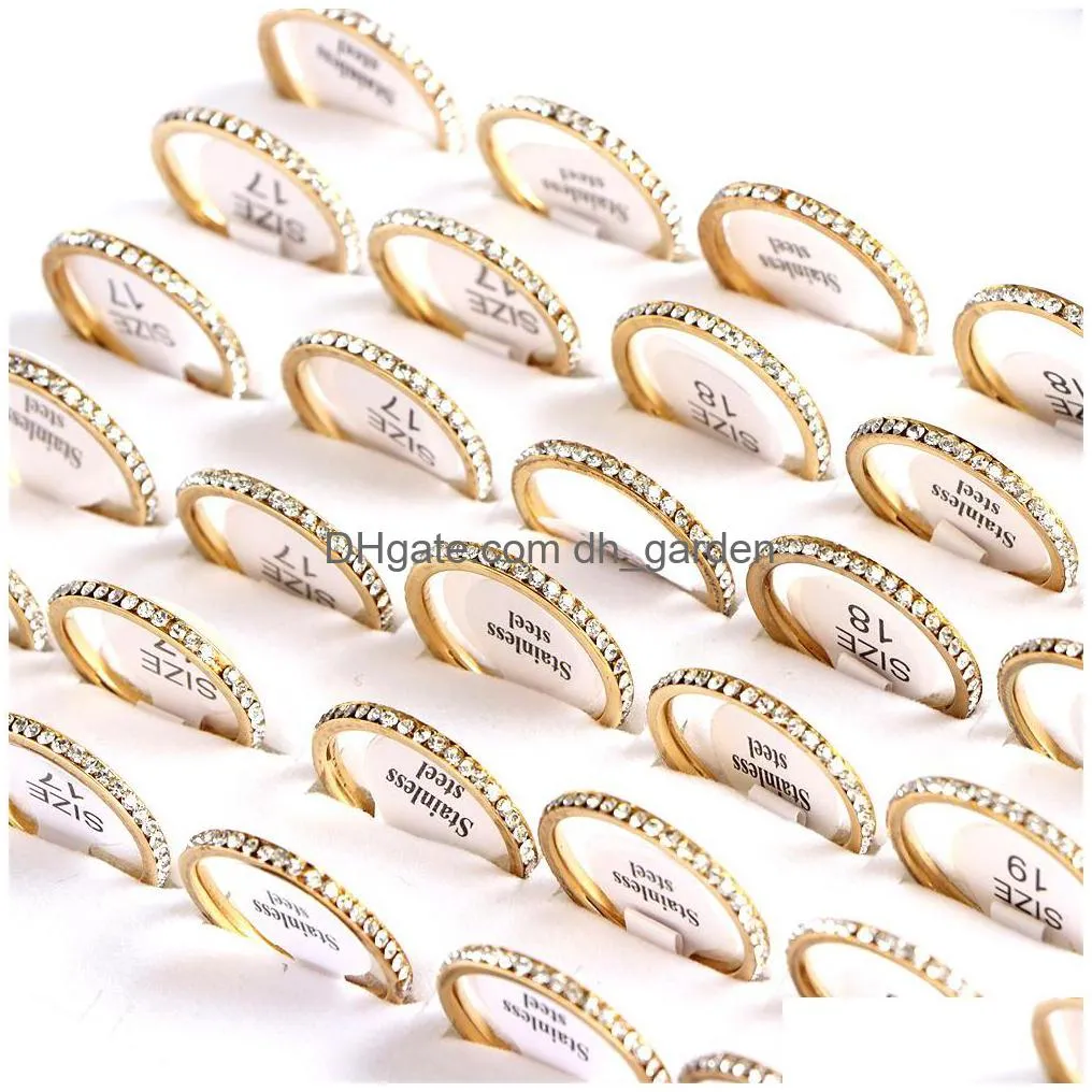 20pcs/lot microinlaid one row rhinestones stainless steel rings colorful fashion jewelry for women engagement party gift wholesale