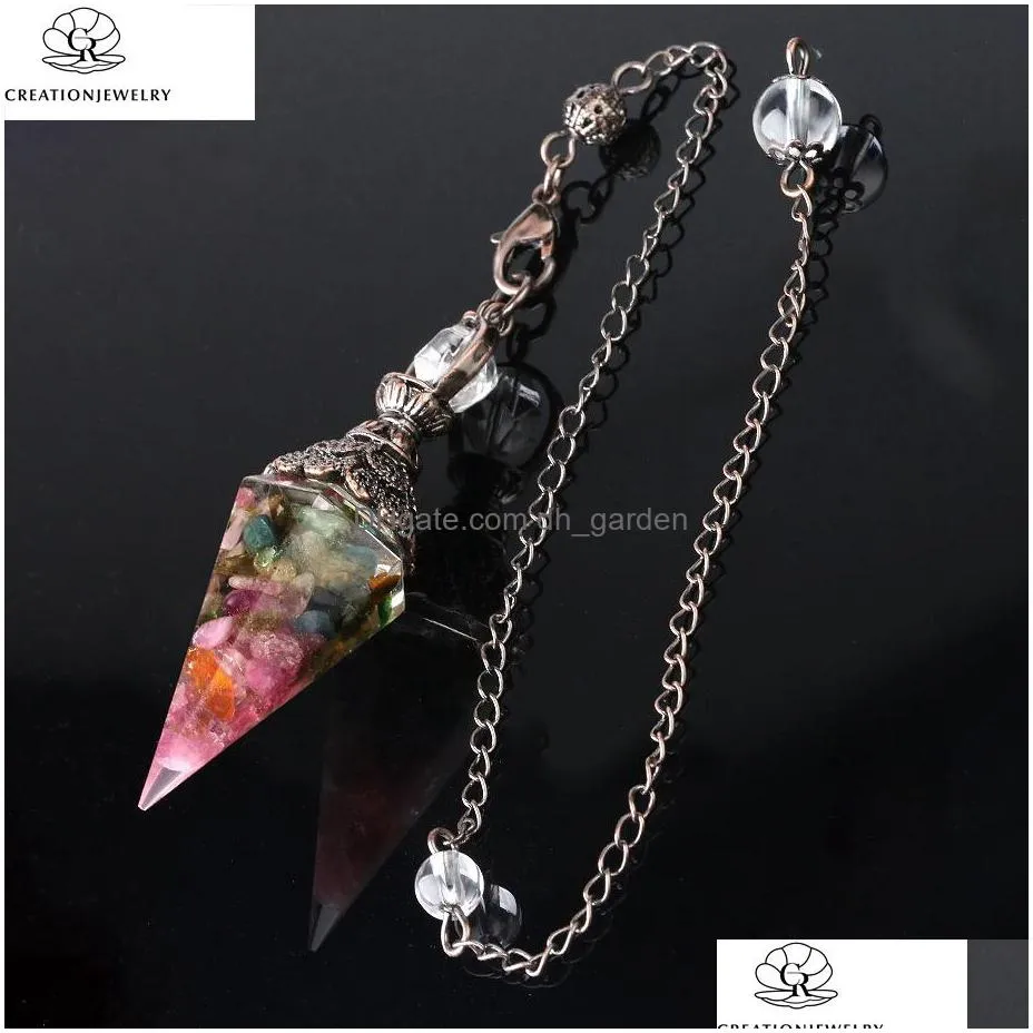 6 34 x 1 76 cm new colorful crystal pendulum pendants bronze fashion natural gravel resin spring hexagonal pendant