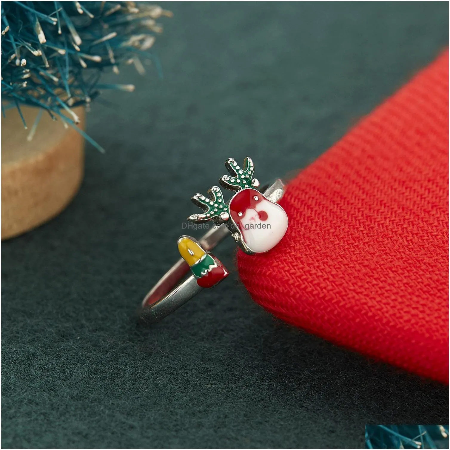 hot selling christmas series copper ring elk deer head antler zircon imitation pearl opening adjustable rings