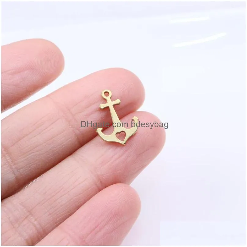 charms 10pcs wholesell stainless steel anchor flower pendant girl diy necklace earrings bracelets unfading colorless 2 colorscharms