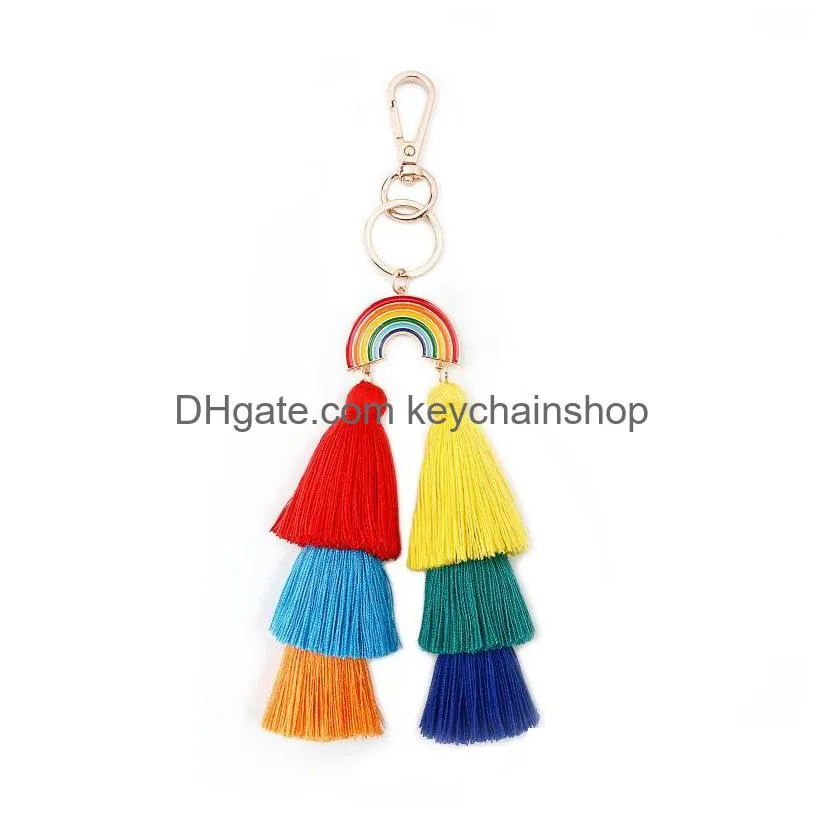 rainbow tassel keychain gold multi layer tassel key ring bag hang for women fashion jewelry will and sandy gift 208 u2