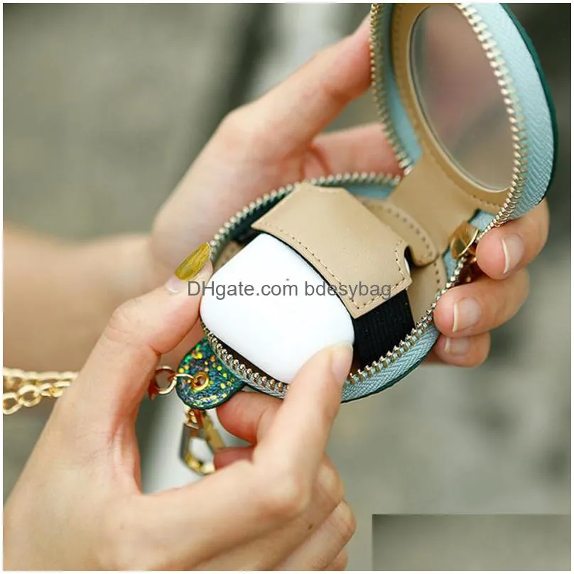 charms round necklace bag snake pu leather shoulder clutch girls kids mini mirror coin purse headset bagscharms