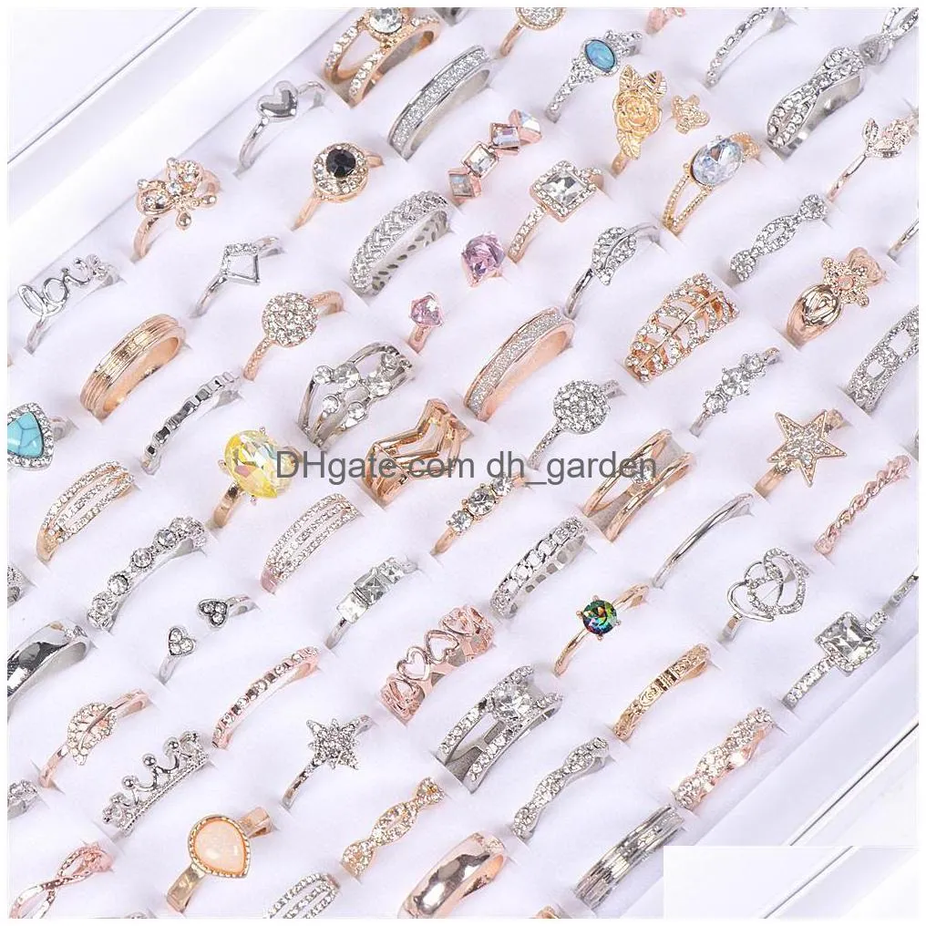fashion rhinestone rings jewelry for men women wedding engagement party gifts mix gold silver color wholesale 50pcs/lot 17mm20mm