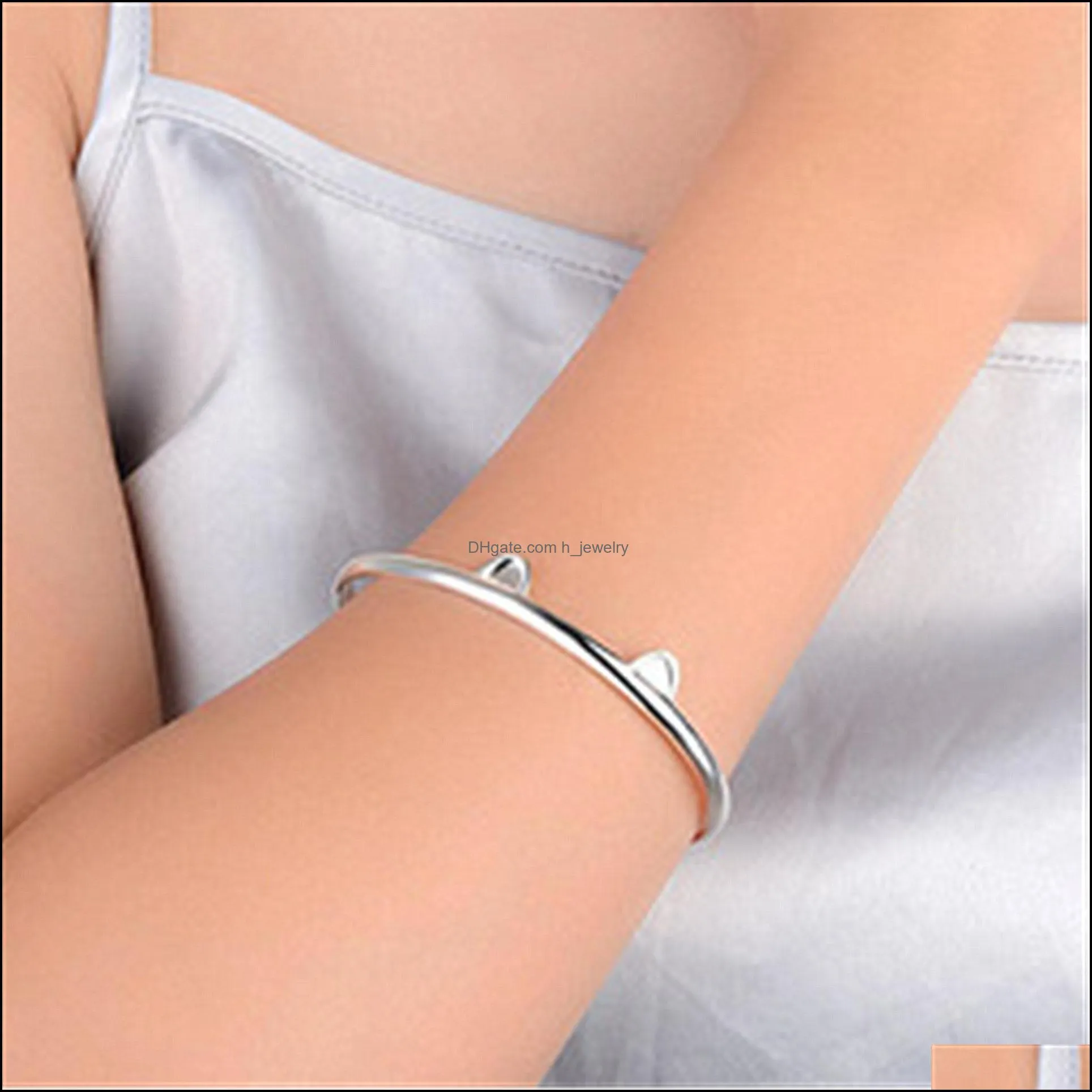 silver cat ear bracelet bangle open design cute fashion jewelry for women young girl child gift cuff bangle wholesale