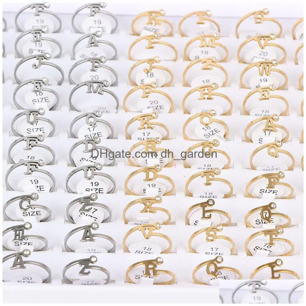 fashion stainless steel crystal silver gold color letter rings az for women men wedding jewelry party gifts mix style