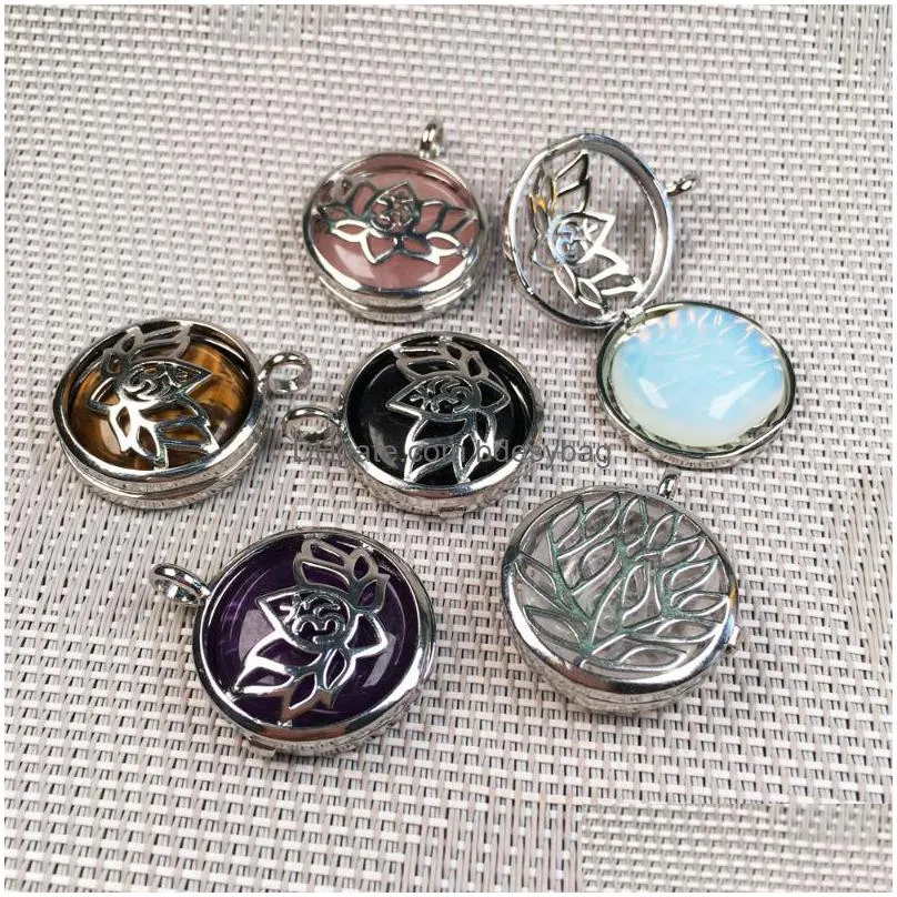 charms natural stones hollow pendant alloy cage with stone pendants for jewelry making diy reiki necklaces accessories