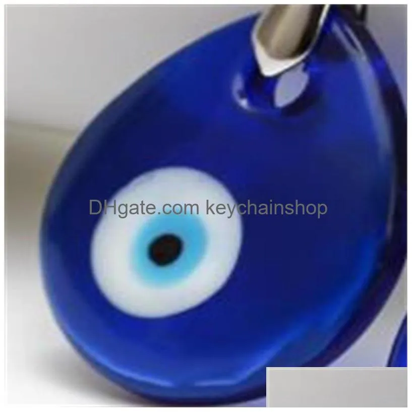 10pcs/lot vintage silver turkish teardrop blue glass evil eye charm keychain gifts fit key chains accessories jewelry 553 z2