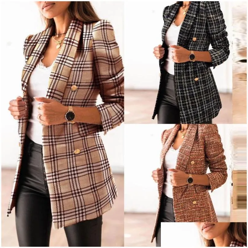 double breasted blazers button military style blazer womens autumn winter elegant office lady clothing femme