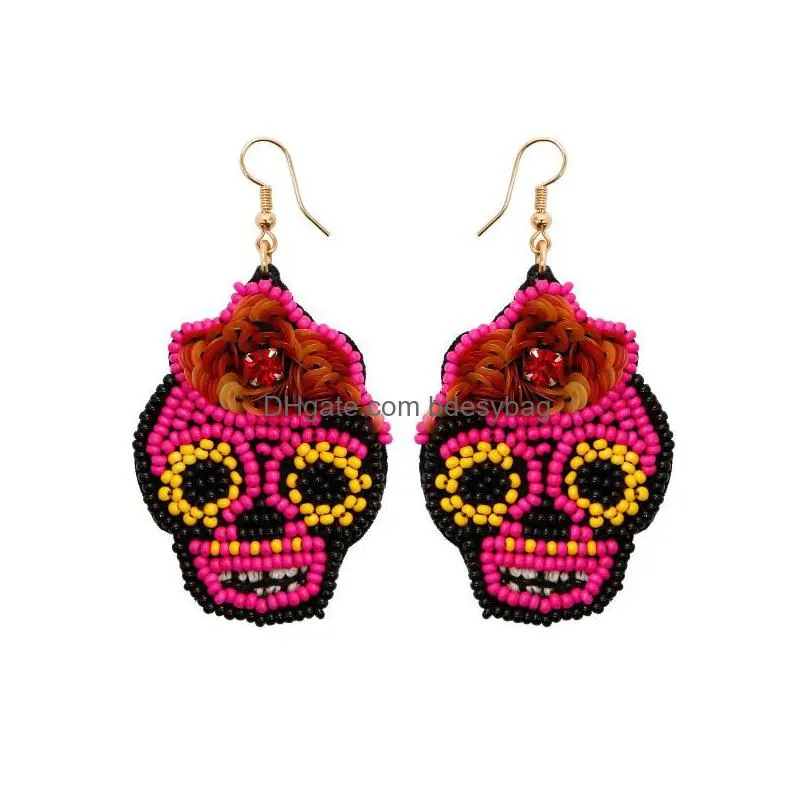 dangle earrings yysunny 2022 halloween handwoven sequins skull rice beads womens