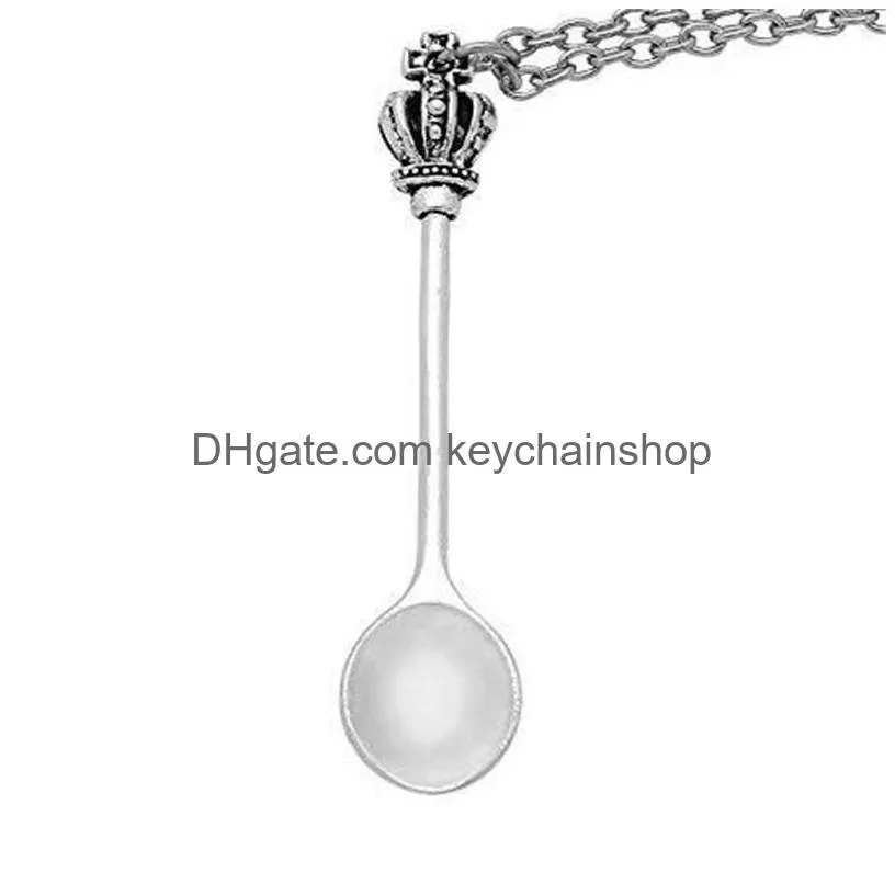 ancient silver art ancient polished retro mini tea spoon snuff wonderland crown pendant key chain men women holiday gift steampunk key