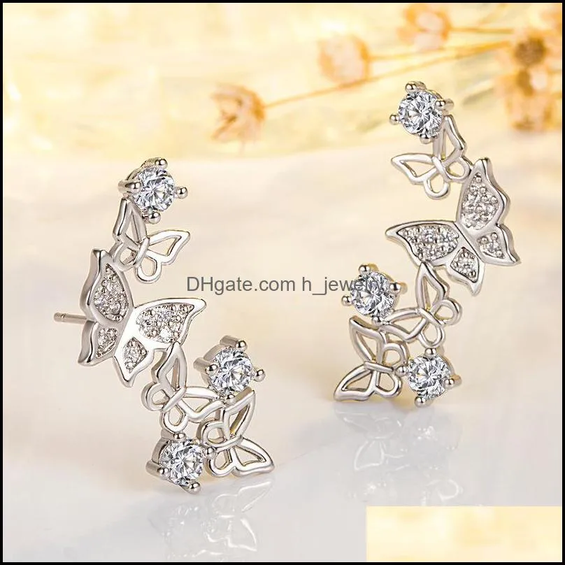 exquisite bow stud earrings for women aaa zircon shiny rhinestone earring wedding birthday jewelry gifts