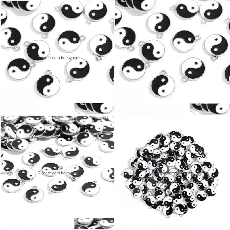 charms 10pcs black white enamel yin yang silver plated bracelet necklace connector pendant for jewelry making supplies 18 21cmcharms
