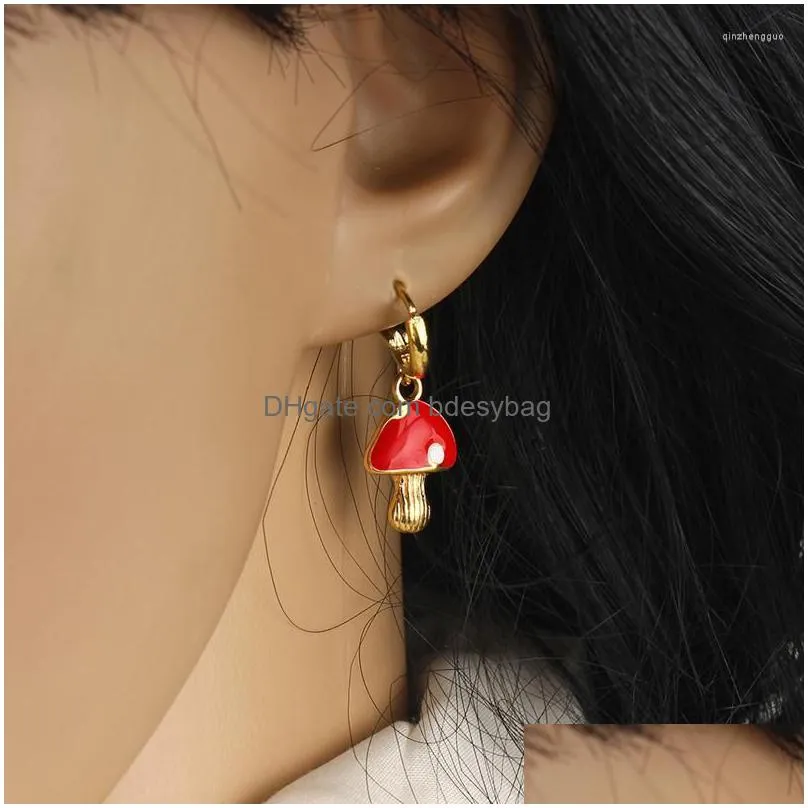 hoop earrings looxi dripping oil mushroom pendant drop for women children birthday lovely jewelry unusual oorbellen