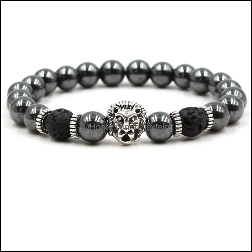 black lava stone bead bracelets natural stone beads bracelet leopard head men bracelet jewelry