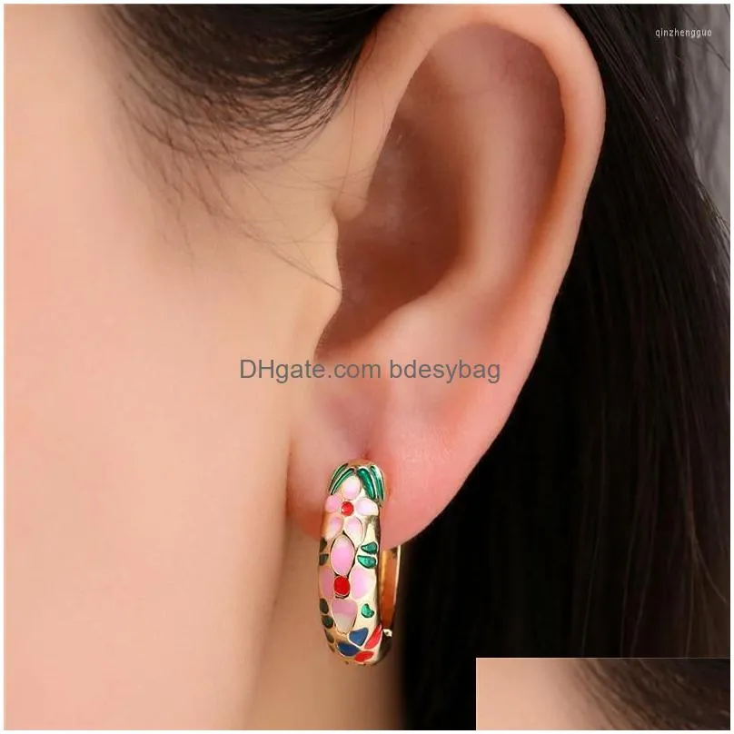 hoop earrings vintage enamel flower trendy geometric statement round circle earring