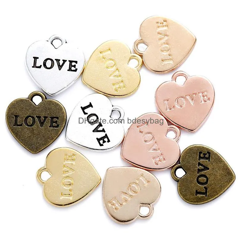 500pcs heart shaped love charms pendant jewelry making handmade crafts diy necklace bracelet supplies 13x13mm