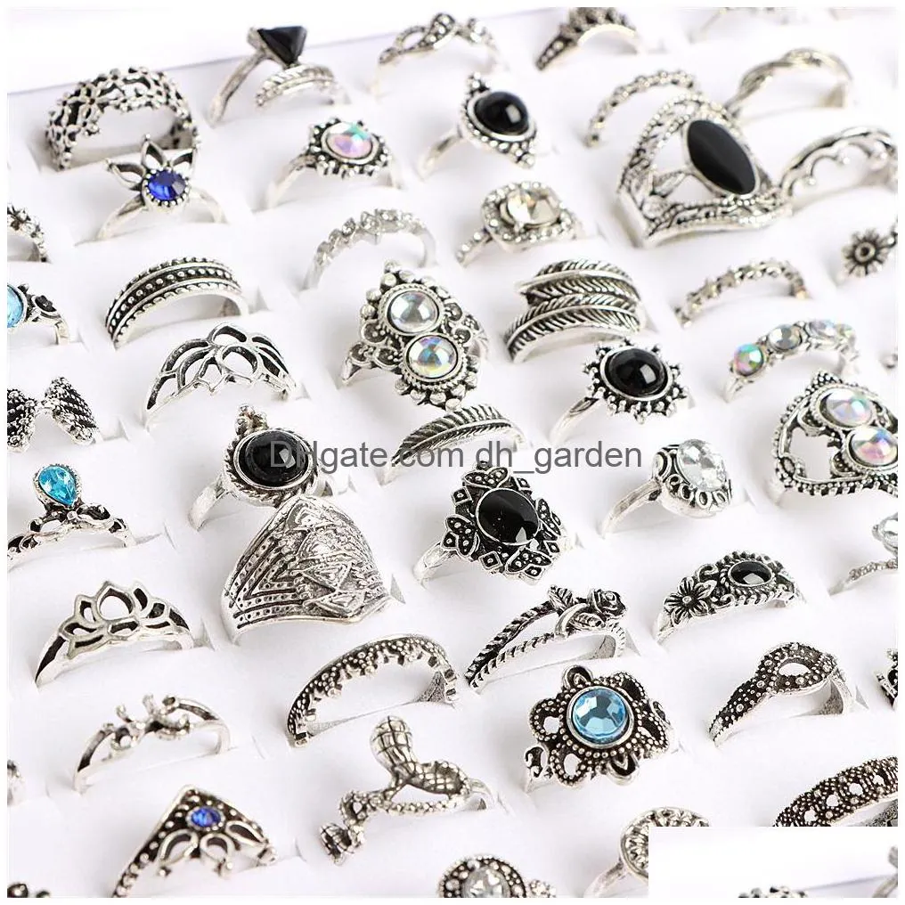 wholesale 50pcs/lot womens fashion bohemia antique finger rings gold silver color metal jewelry mix style party gifts