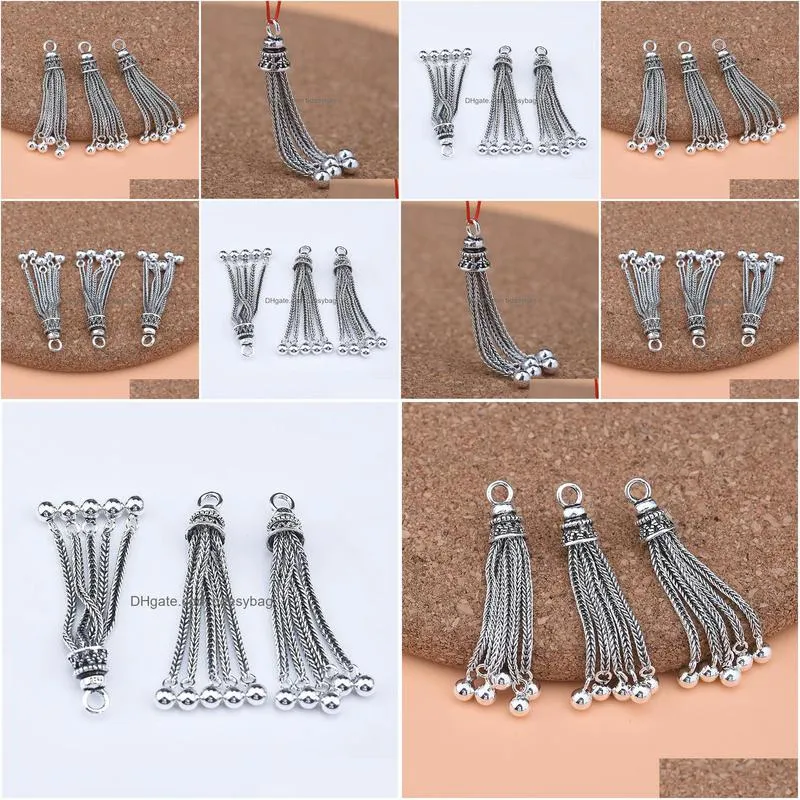 charms 925 sterling silver thai bracelet accessories korean retro tassel pendant handmade diy jewelry material beaded accessorie