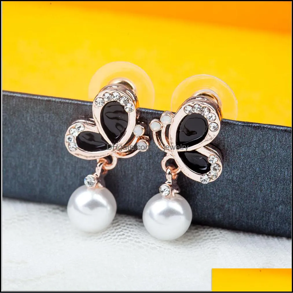 butterfly earrings korean jewelry stud earrings lady brides ear pearl earrings