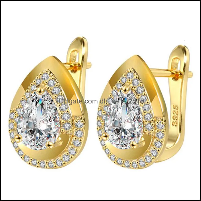 gold earrings with s925 stamp silver cubic zirconia cz drop hoop earrings for women dangle earring fashion jewelry