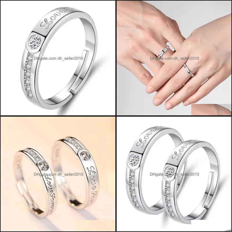 fashion creative opening platinumplated love forever couple ring korean version of the temperament microencrusted zircon love letter