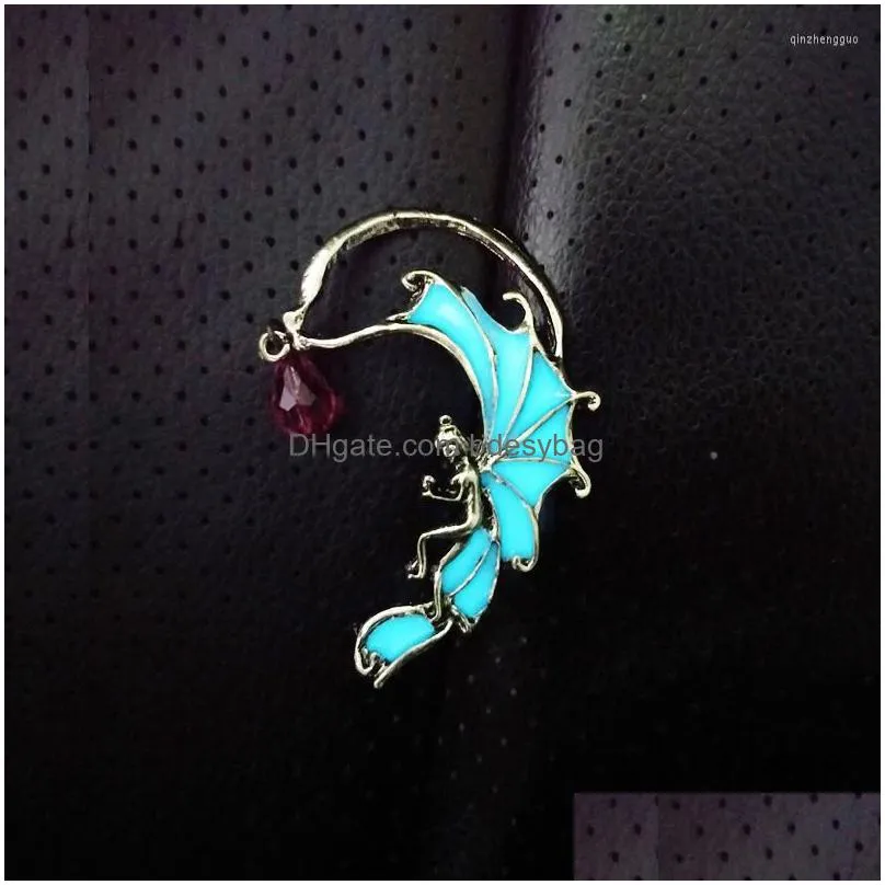 backs earrings retro luminous punk ear clips hanging elf men and women jewelry with crystal steel titanium products couple