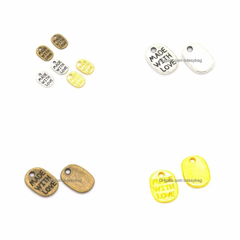 bulk 1000pcs made with love charms pendant good for diy craft jewelry making antique silver antique bronze gold 3 colors
