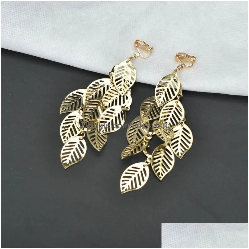 backs earrings non pierced silver color mutilayer leaf clip bohemian ear cuff earring women metal jewelry